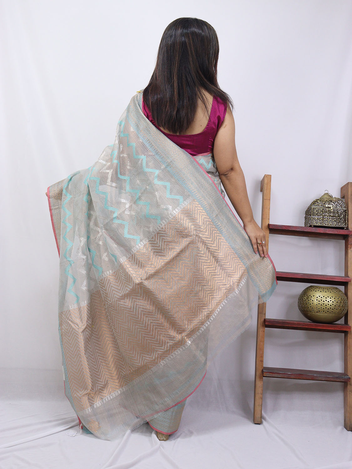 Blue Handloom Kota Doria Real Zari Saree - Luxurion World