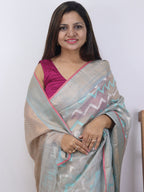 Blue Handloom Kota Doria Real Zari Saree - Luxurion World