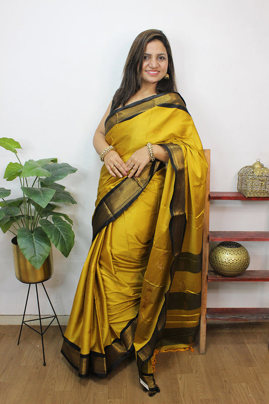 Yellow Paithani Cotton Silk Saree - Luxurion World
