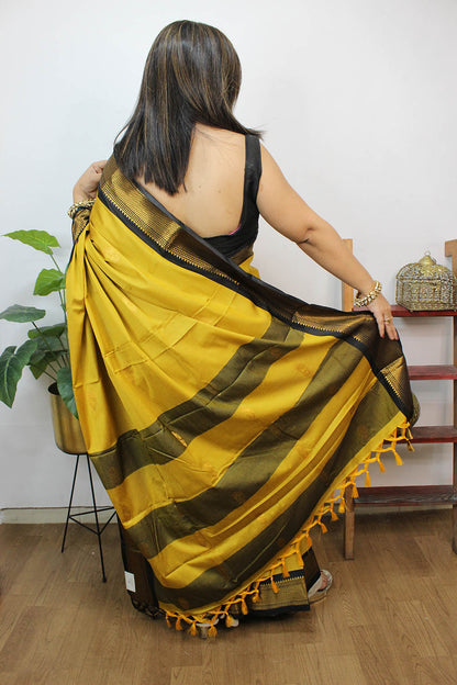 Yellow Paithani Cotton Silk Saree - Luxurion World