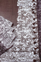 Brown Embroidered Parsi Gara Organza Bird And Floral Design Saree - Luxurion World