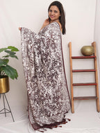 Brown Embroidered Parsi Gara Organza Bird And Floral Design Saree - Luxurion World