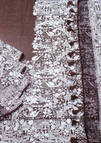Brown Embroidered Parsi Gara Organza Bird And Floral Design Saree - Luxurion World