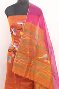 Orange Jamdani Handloom Chanderi Silk Two Piece Unstitched Suit Set - Luxurion World