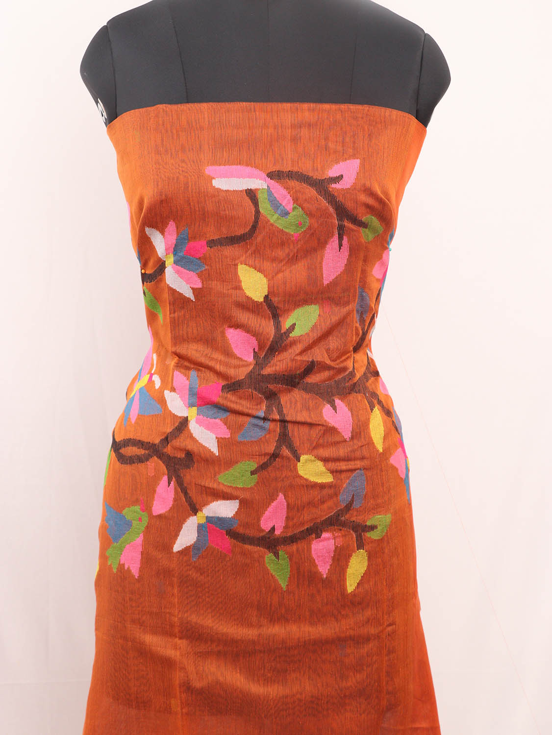 Orange Jamdani Handloom Chanderi Silk Two Piece Unstitched Suit Set - Luxurion World