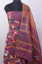 Purple Jamdani Handloom Chanderi Silk Two Piece Unstitched Suit Set - Luxurion World