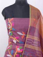 Purple Jamdani Handloom Chanderi Silk Two Piece Unstitched Suit Set - Luxurion World