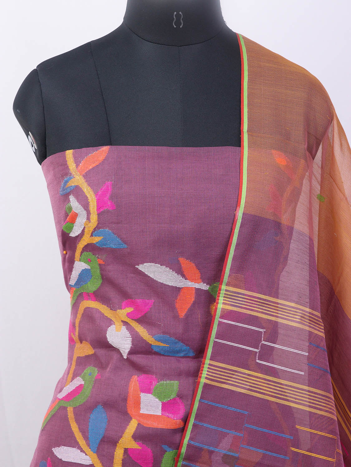 Purple Jamdani Handloom Chanderi Silk Two Piece Unstitched Suit Set - Luxurion World