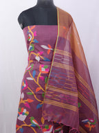 Purple Jamdani Handloom Chanderi Silk Two Piece Unstitched Suit Set - Luxurion World