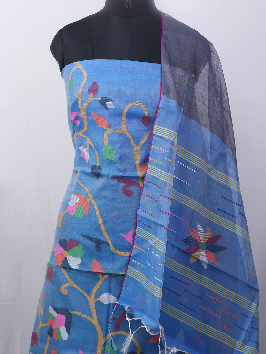 Chanderi Silk Stitched Suit with Digital Handloom & Indie Print with Maheshwari Dupatta main image 0