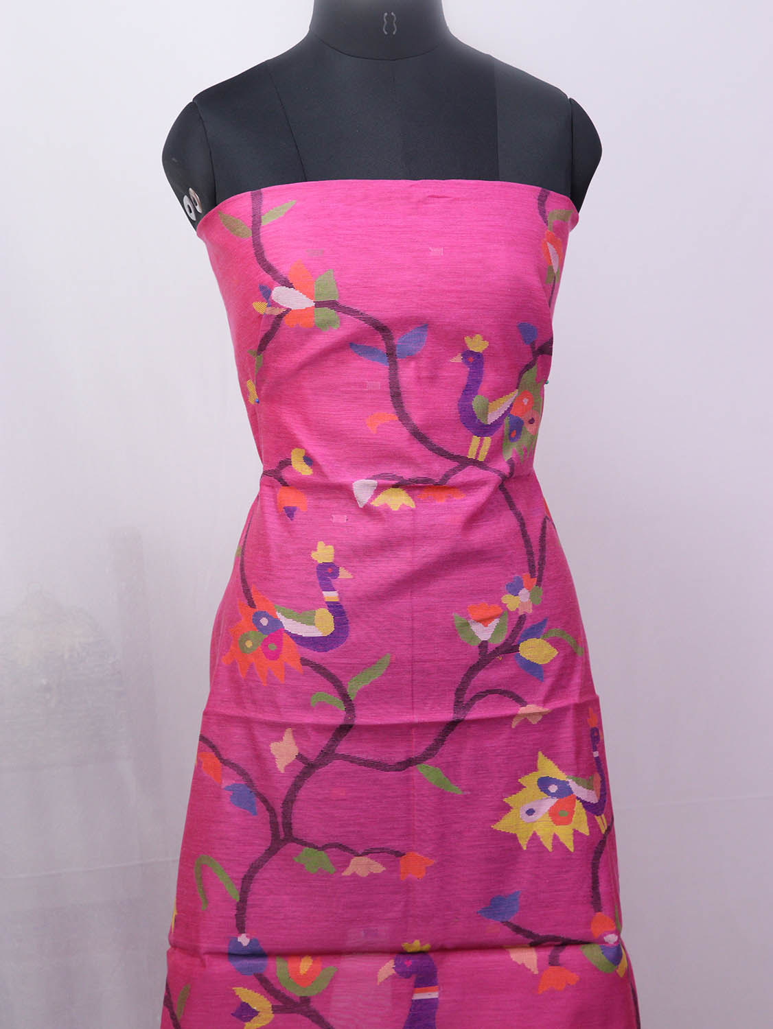 Pink Jamdani Handloom Chanderi Silk Two Piece Unstitched Suit Set