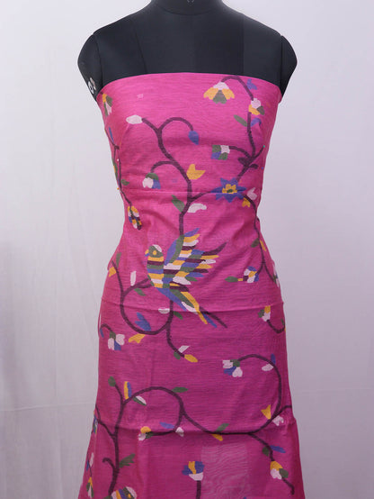 Pink Jamdani Handloom Chanderi Silk Two Piece Unstitched Suit Set - Luxurion World