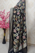 Black Handloom Banarasi Brush Dye Pure Georgette Dupatta - Luxurion World