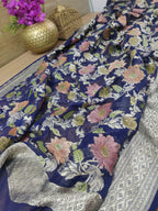 Blue Handloom Banarasi Brush Dye Pure Georgette Dupatta - Luxurion World