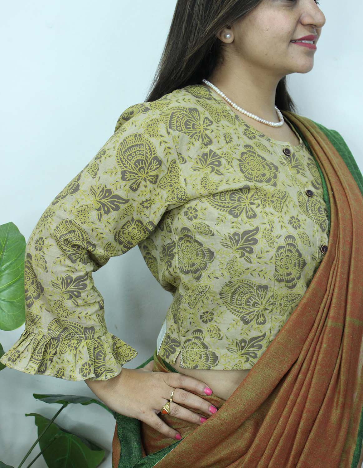 Pastel Ajrakh Block Printed Cotton Crop Top Stitched Blouse - Luxurion World