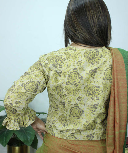 Pastel Ajrakh Block Printed Cotton Crop Top Stitched Blouse - Luxurion World