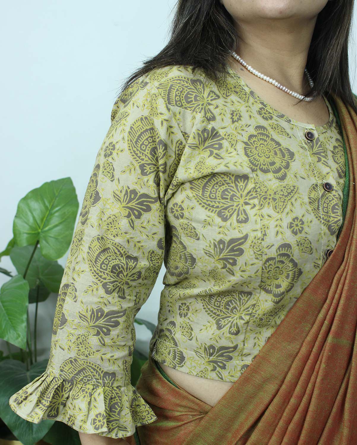 Pastel Ajrakh Block Printed Cotton Crop Top Stitched Blouse - Luxurion World