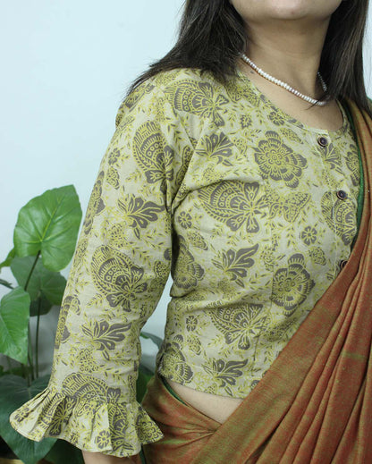 Pastel Ajrakh Block Printed Cotton Crop Top Stitched Blouse - Luxurion World