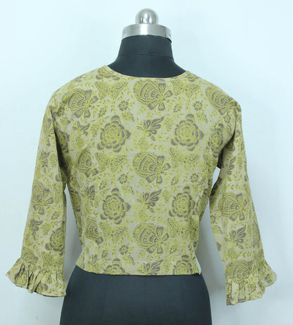 Pastel Ajrakh Block Printed Cotton Crop Top Stitched Blouse - Luxurion World