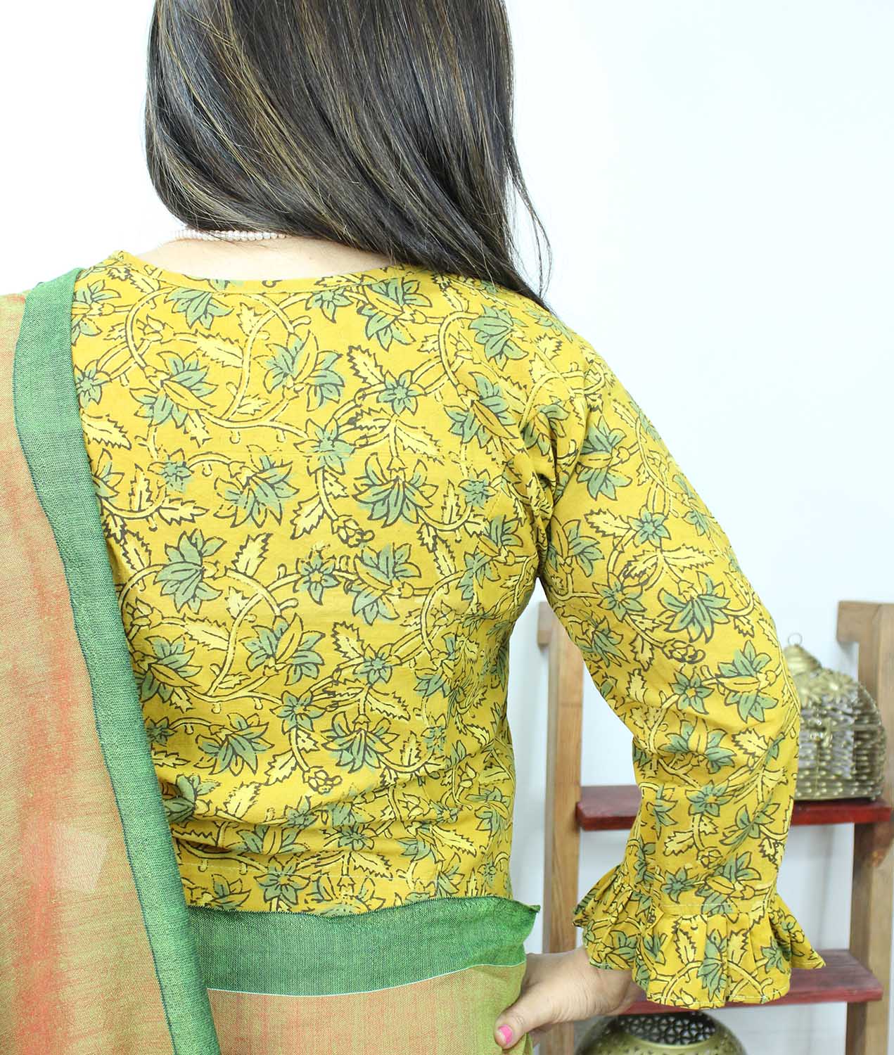 Yellow Ajrakh Block Printed Cotton Crop Top Stitched Blouse - Luxurion World