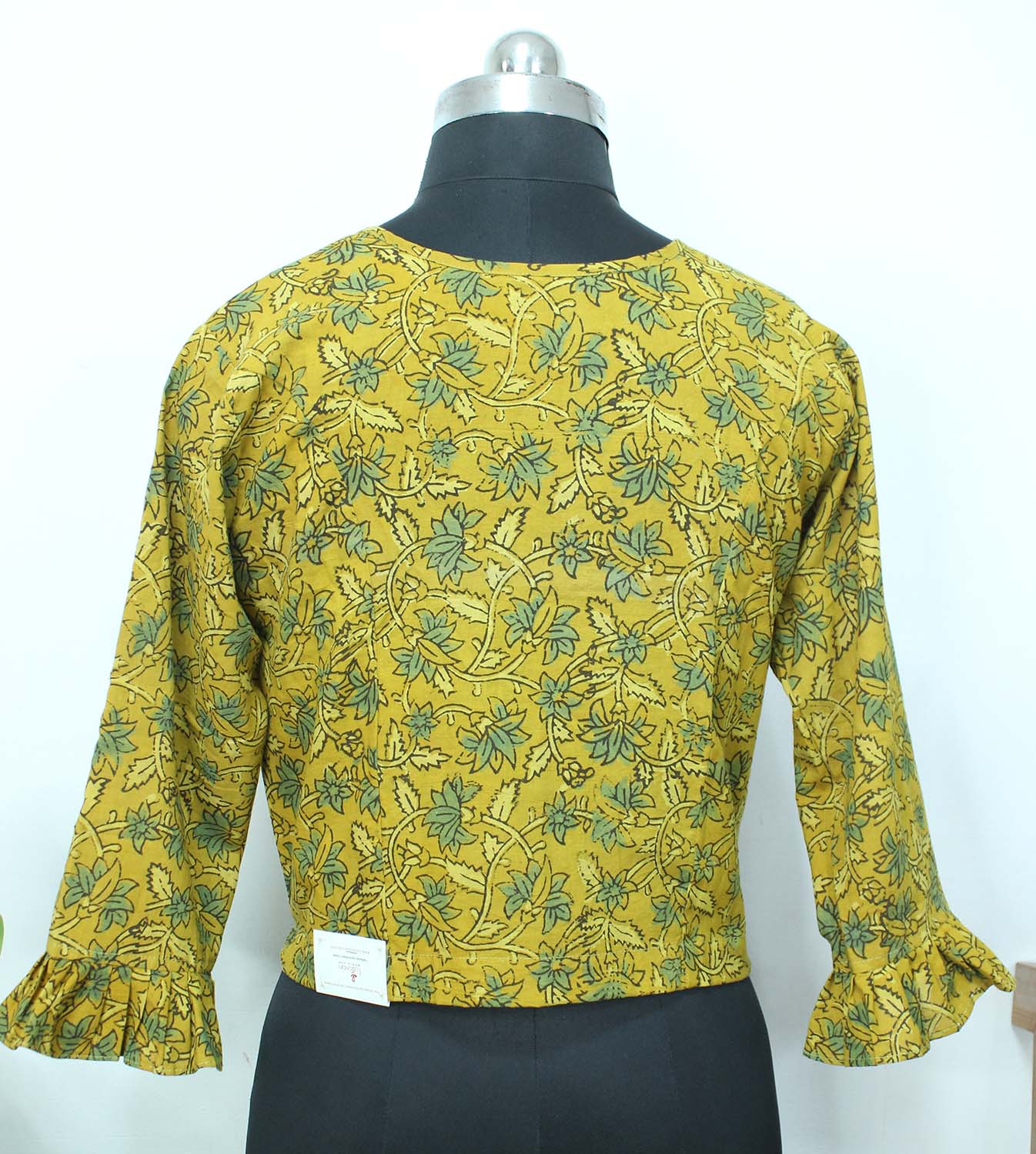 Yellow Ajrakh Block Printed Cotton Crop Top Stitched Blouse - Luxurion World