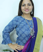 Blue Ajrakh Block Printed Cotton Crop Top Stitched Blouse - Luxurion World