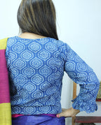 Blue Ajrakh Block Printed Cotton Crop Top Stitched Blouse - Luxurion World