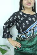 Shop the Latest Black Ajrakh Block Printed Crop Top Blouse - Luxurion World