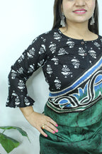 Shop the Latest Black Ajrakh Block Printed Crop Top Blouse - Luxurion World
