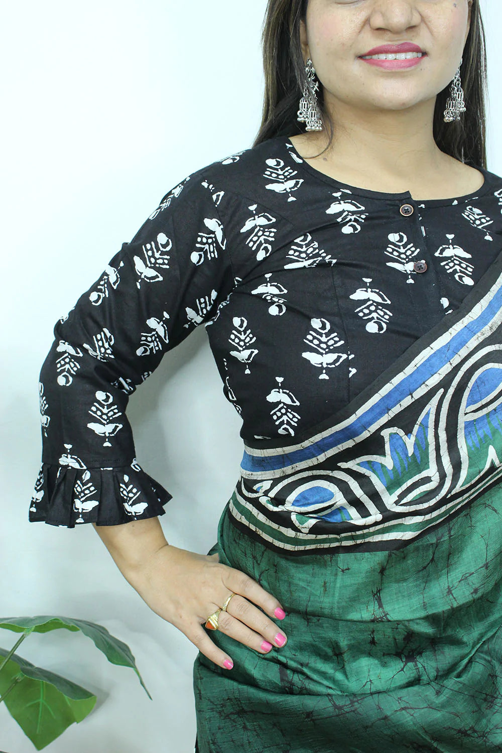Shop the Latest Black Ajrakh Block Printed Crop Top Blouse - Luxurion World