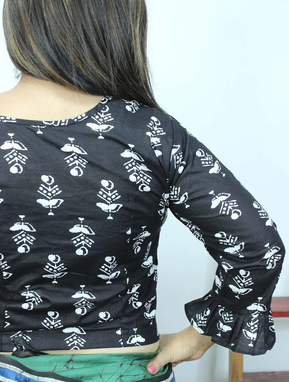 Shop the Latest Black Ajrakh Block Printed Crop Top Blouse - Luxurion World