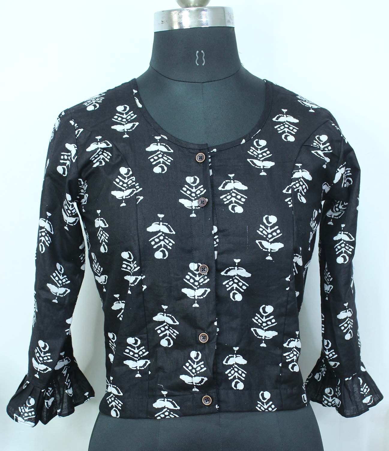 Shop the Latest Black Ajrakh Block Printed Crop Top Blouse - Luxurion World