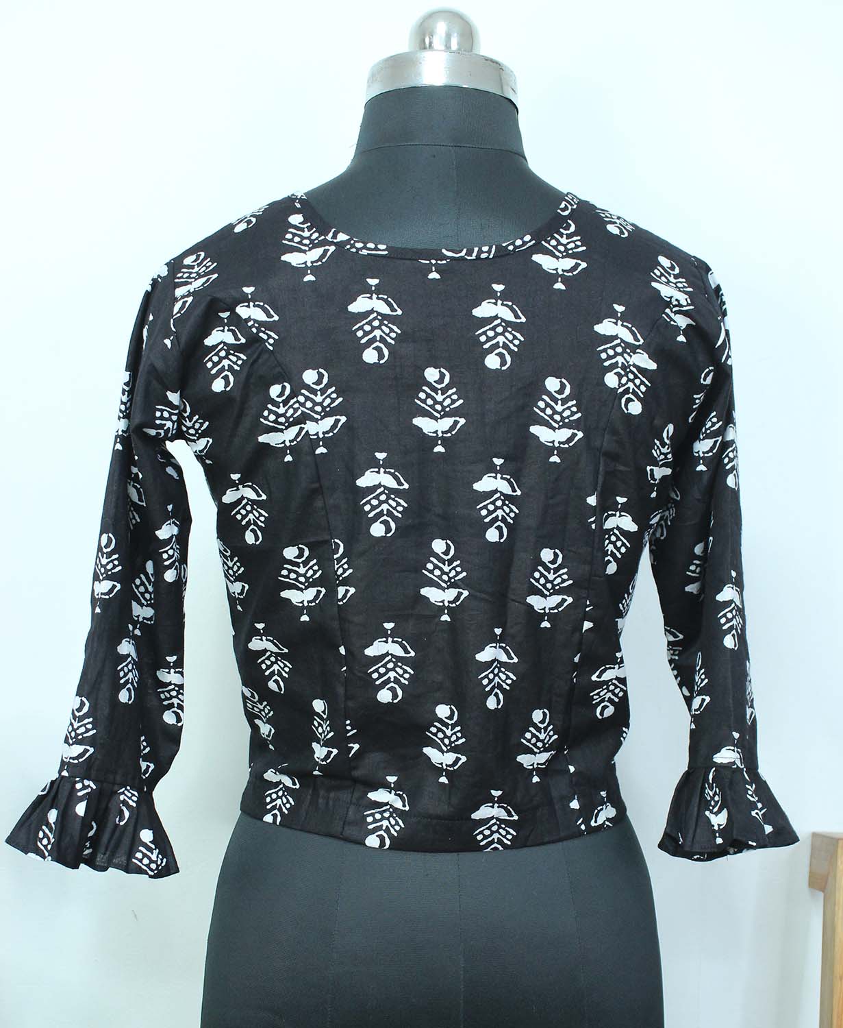 Shop the Latest Black Ajrakh Block Printed Crop Top Blouse - Luxurion World
