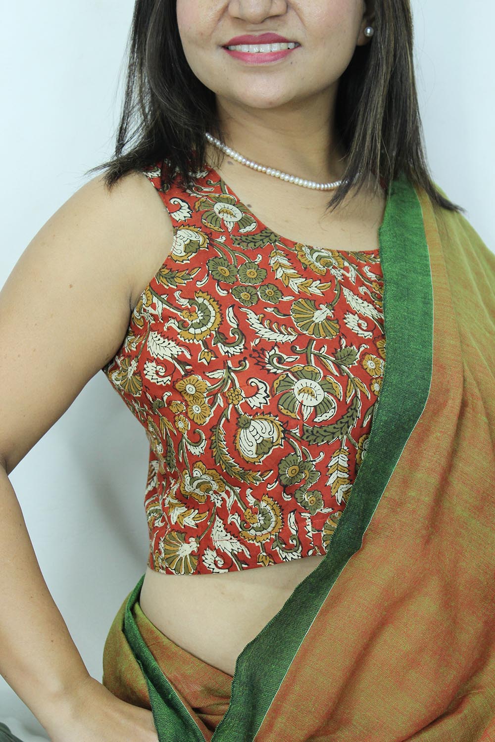 Red Ajrakh Block Printed Cotton Sleeveless Stitched Blouse - Luxurion World