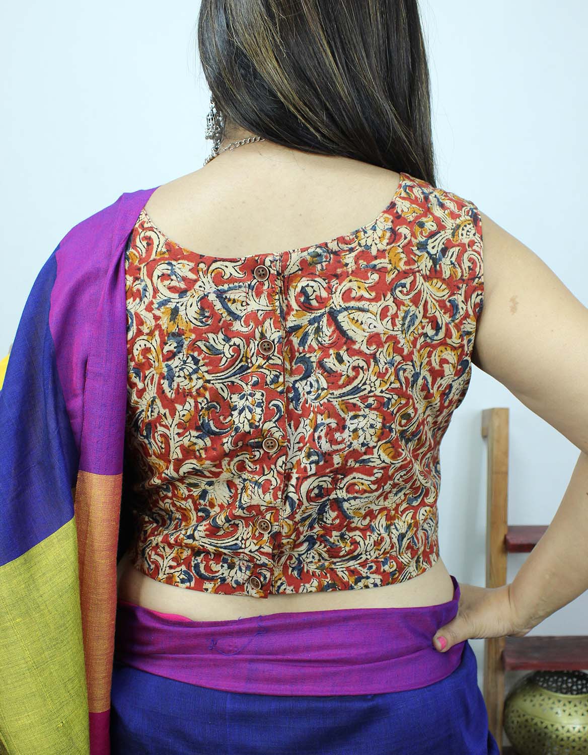 Red Ajrakh Block Printed Cotton Sleeveless Stitched Blouse