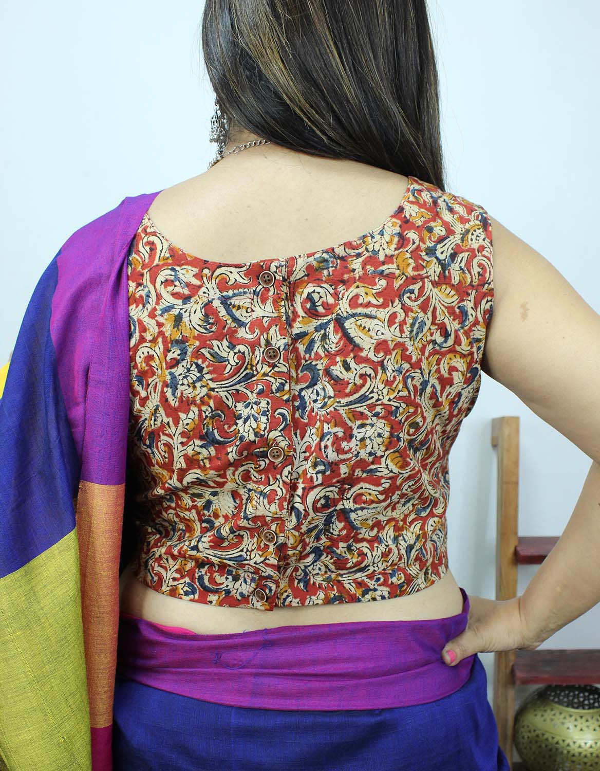 Red Ajrakh Block Printed Cotton Sleeveless Stitched Blouse - Luxurion World
