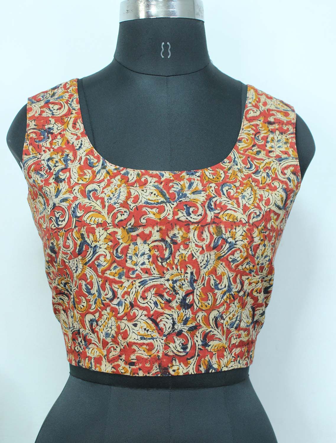 Red Ajrakh Block Printed Cotton Sleeveless Stitched Blouse - Luxurion World