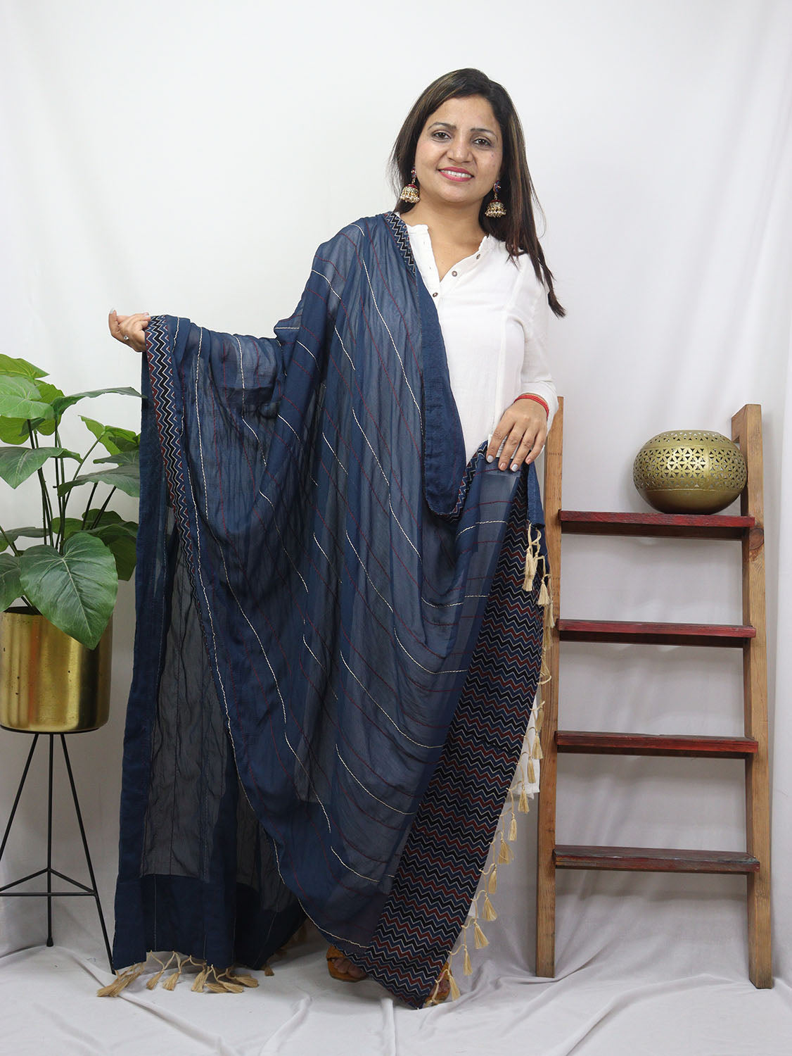 Blue Ajrakh Chiffon Dupatta - Luxurion World