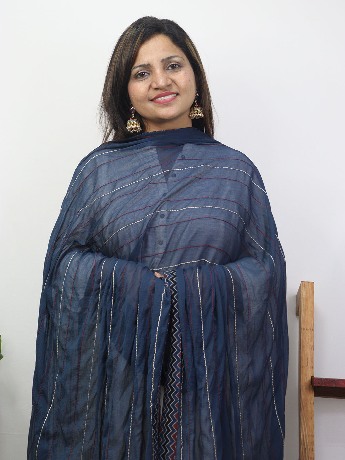 Blue Ajrakh Chiffon Dupatta - Luxurion World