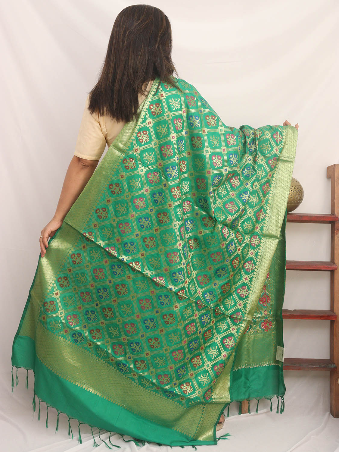 Green Banarasi Silk Patola Design Dupatta - Luxurion World