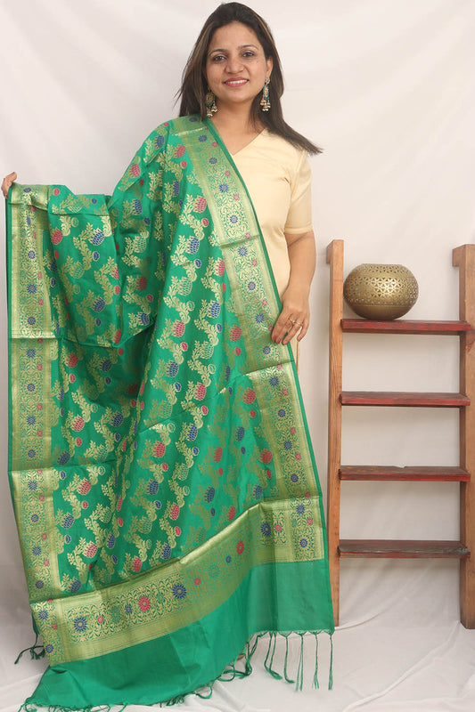 Green Banarasi Silk Meenakari Dupatta - Luxurion World