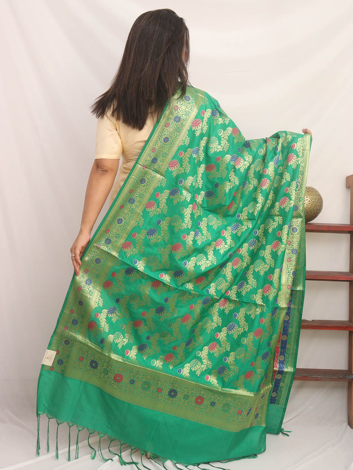 Green Banarasi Silk Meenakari Dupatta - Luxurion World