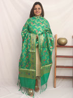 Green Banarasi Silk Meenakari Dupatta - Luxurion World