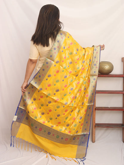 Yellow Banarasi Silk Meenakari Dupatta - Luxurion World