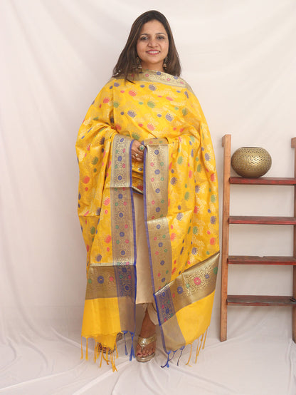 Yellow Banarasi Silk Meenakari Dupatta - Luxurion World