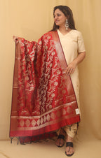 Red Banarasi Silk Dupatta - Luxurion World