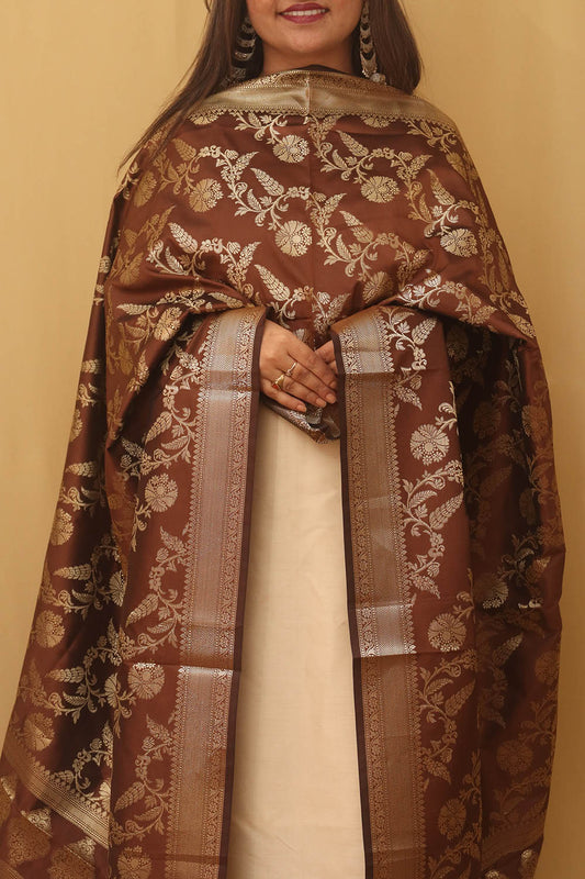 Brown Banarasi Silk Dupatta - Luxurion World