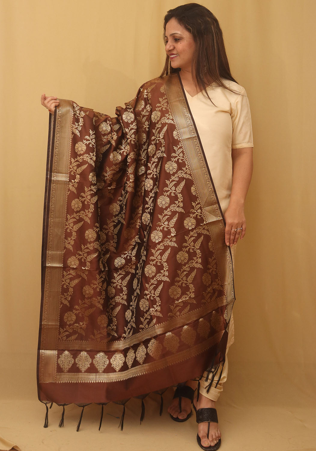 Brown Banarasi Silk Dupatta - Luxurion World