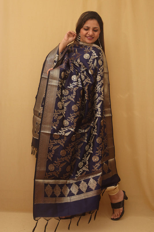 Blue Banarasi Silk Dupatta - Luxurion World