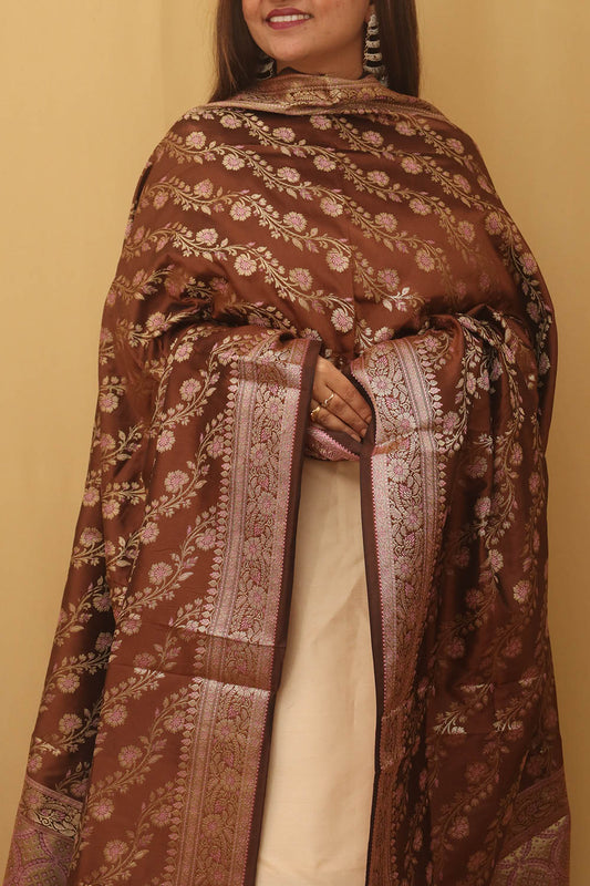 Brown Banarasi Silk Meenakari Dupatta